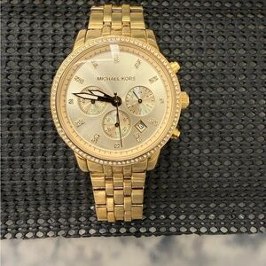 Michael Kors Gold-Tone Crystal Accent Chronograph Watch